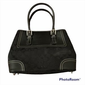 Coach Hamptons Black Signature Jacquard Handbag